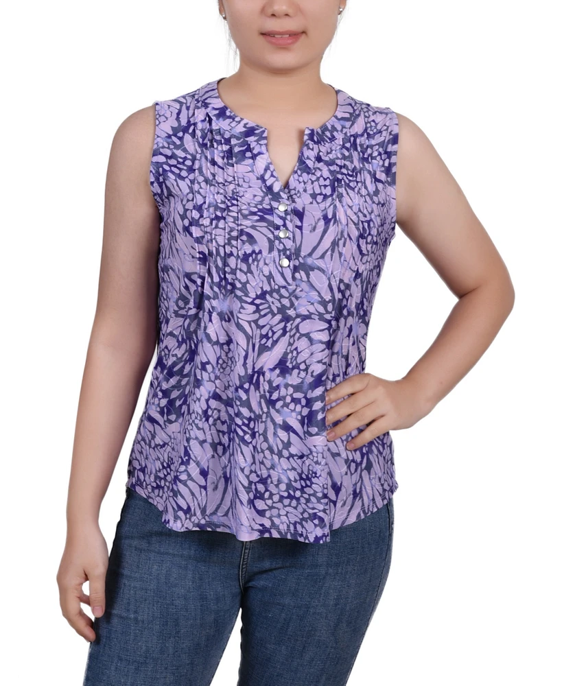 Ny Collection Women's Sleeveless Jacquard Y-Neck Top