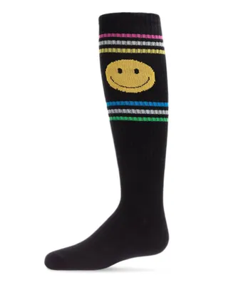 Girl's Multi Stripe Smiley Cotton Blend Knee High Socks