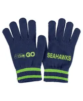 Women's Wear by Erin Andrews College Navy Seattle Seahawks Double Jacquard Cuffed Knit Hat with Pom and Gloves Set