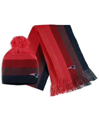 Women's Wear by Erin Andrews Red New England Patriots Ombre Pom Knit Hat and Scarf Set