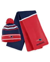Women's Wear by Erin Andrews Red New England Patriots Colorblock Cuffed Knit Hat with Pom and Scarf Set