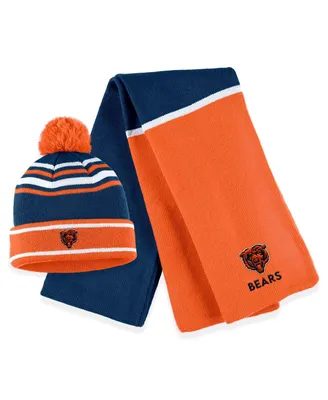 Women's Wear by Erin Andrews Orange Chicago Bears Colorblock Cuffed Knit Hat with Pom and Scarf Set
