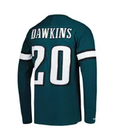 Men's Mitchell & Ness Brian Dawkins Midnight Green Philadelphia Eagles Retired Player Name and Number Long Sleeve Top