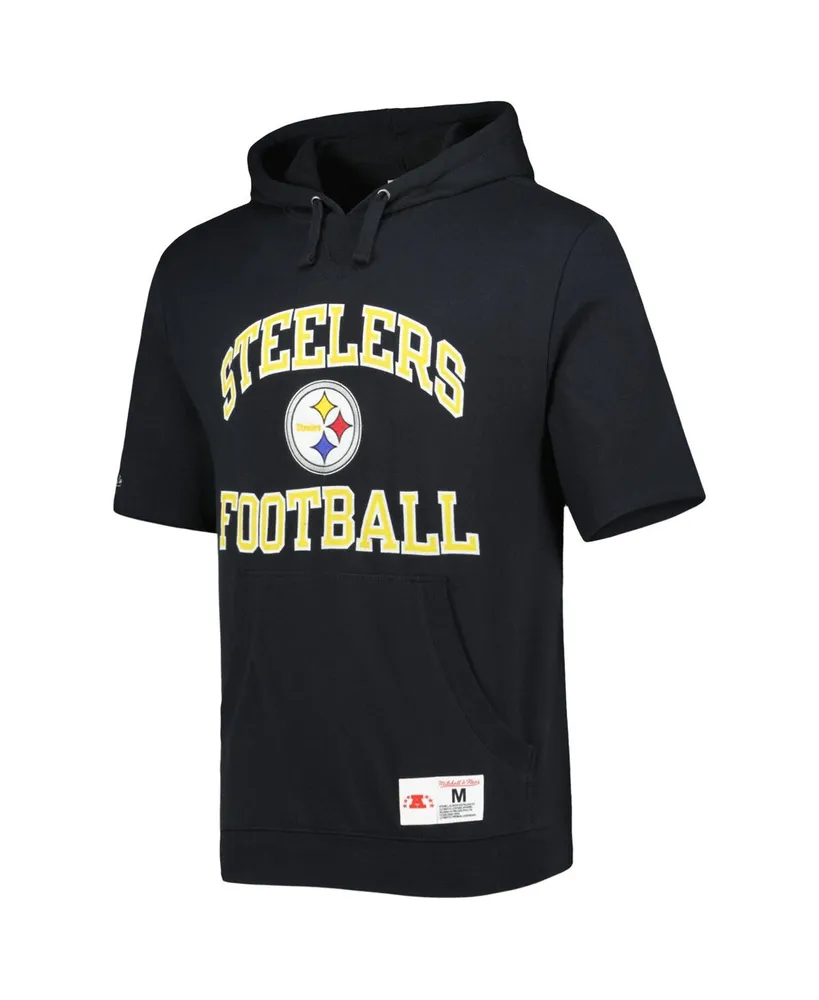 Men's Mitchell & Ness Black Pittsburgh Steelers Washed Short Sleeve Pullover Hoodie