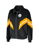 Women's Wear by Erin Andrews Black Pittsburgh Steelers Plus Yarn Dye Stripe Full-Zip Jacket