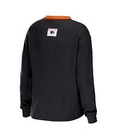 Women's Wear by Erin Andrews Black Philadelphia Flyers Waffle Henley Long Sleeve T-shirt