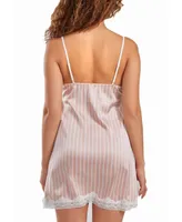 iCollection Women's Brillow Satin Striped Chemise with Lace Trim