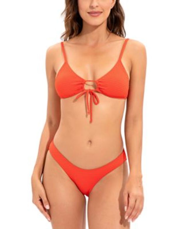 Lucky Brand Women's Golden Wave Textured Plunging Lace-Up Swimsuit