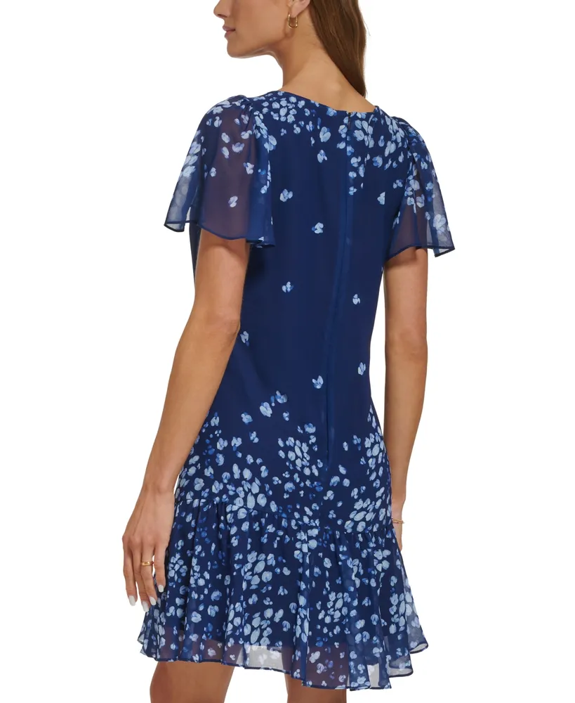 Dkny Women's Floral-Print Flutter-Sleeve Dress