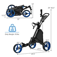 Costway Folding 3 Wheels Golf Push Cart W/Bag Scoreboard