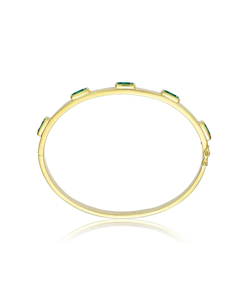 Rachel Glauber 14K Gold Plated Emerald Cubic Zirconia Bangle Bracelet