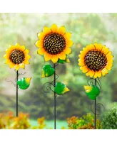 Evergreen Radiant Sunflower Garden Stake, Set of 3- 10x36x1, 7.5x31x1, 7x24x1 in