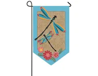 Evergreen Dragonflies and Flowers Shaped Burlap Garden Flag