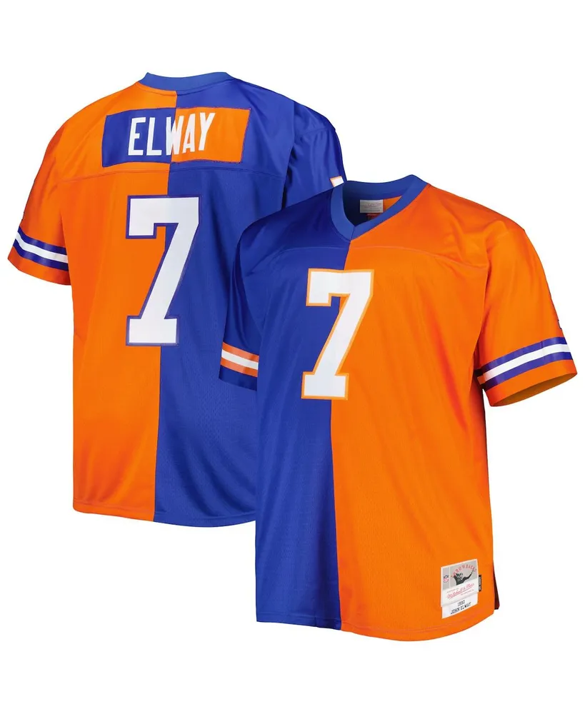 Men's Mitchell & Ness John Elway Royal, Orange Denver Broncos Big and Tall Split Legacy Retired Player Replica Jersey