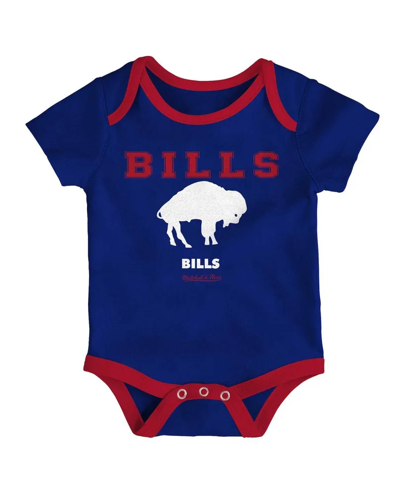 Newborn and Infant Boys Girls Mitchell & Ness Royal, Red Buffalo Bills Throwback Bodysuit Bib Booties Three-Piece Set