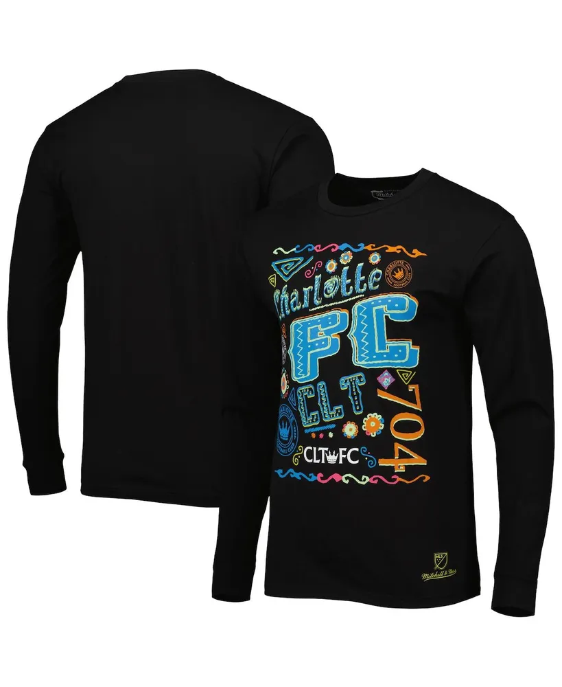 Men's Mitchell & Ness Black Charlotte Fc Papel Picado Long Sleeve T-shirt