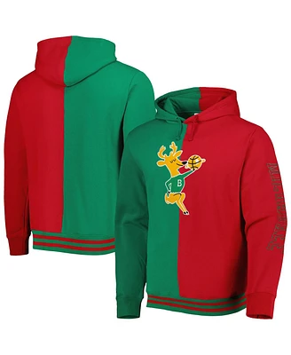 Men's Mitchell & Ness Green, Red Milwaukee Bucks Hardwood Classics Split Pullover Hoodie