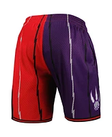 Men's Mitchell & Ness Purple, Red Toronto Raptors Hardwood Classics 1998 Split Swingman Shorts