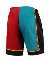 Men's Mitchell & Ness Teal, Red Detroit Pistons Hardwood Classics 1998 Split Swingman Shorts