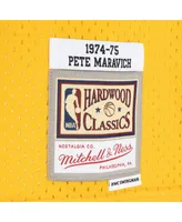 Men's Mitchell & Ness Pete Maravich Purple, Yellow New Orleans Jazz Hardwood Classics 1974-75 Split Swingman Jersey