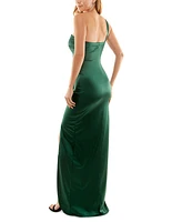 Emerald Sundae Juniors' Satin One-Shoulder Gown