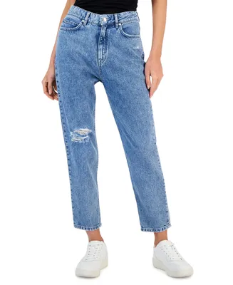 Women's Mid-Rise Ripped Tapered Relaxed Denim Jeans