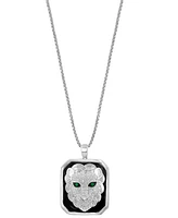 Effy Men's Diamond (1/2 ct. t.w.) & Emerald Accent Black Enamel Lion 22" Pendant Necklace in Sterling Silver