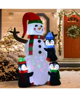 Homcom 6' Christmas Inflatable Snowman with Penguins Blow-Up Yard Decoration - Multi