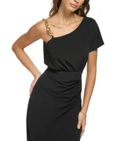 Guess Women's One-Shoulder-Chain Slit-Front Sheath Dress