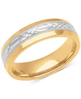 Men's Carved & Beaded Wedding Band Sterling Silver 18k Gold-Plate - Two