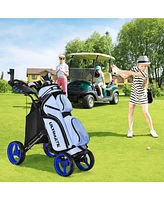 Folding 4 Wheels Golf Push Cart W/Bag Scoreboard Adjustable Handle