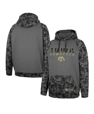 Men's Colosseum Charcoal Iowa Hawkeyes Oht Military-Inspired Appreciation Camo Stack Raglan Pullover Hoodie