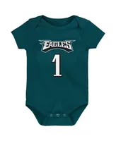 Newborn and Infant Girls Boys Jalen Hurts Midnight Green Philadelphia Eagles Mainliner Player Name Number Bodysuit