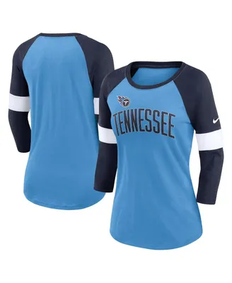 Women's Nike Tennessee Titans Light Blue and Heather Navy Football Pride Raglan 3/4-Sleeve T-shirt