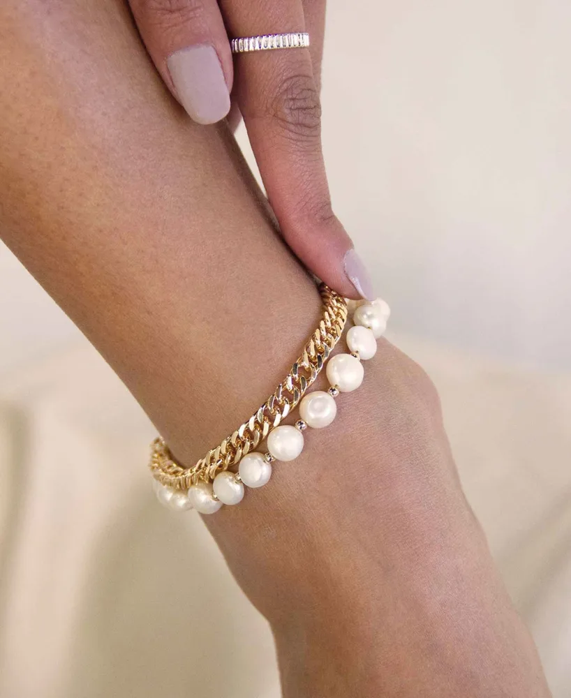 Ettika Cultured Freshwater Pearl and 18K Gold Plated Chain Anklet Set - Gold
