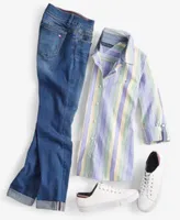 Tommy Hilfiger Womens Striped Roll Tab Shirt Waverly Cuffed Skinny Jeans