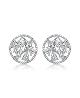 Genevive Gv Sterling Silver White Gold Plated Ball Halo with Clear Multi Shape Cubic Zirconia Round Earrings