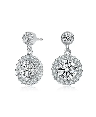 Genevive Gv Sterling Silver White Gold Plated Clear Round Cubic Zirconia Halo Tier Earrings