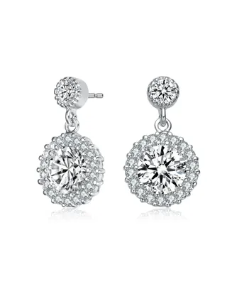 Gv Sterling Silver White Gold Plated Clear Round Cubic Zirconia Halo Tier Earrings