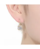 Genevive Gv Sterling Silver with Gold Plated Clear Cushion with Round Cubic Zirconia Halo Drop Earrings