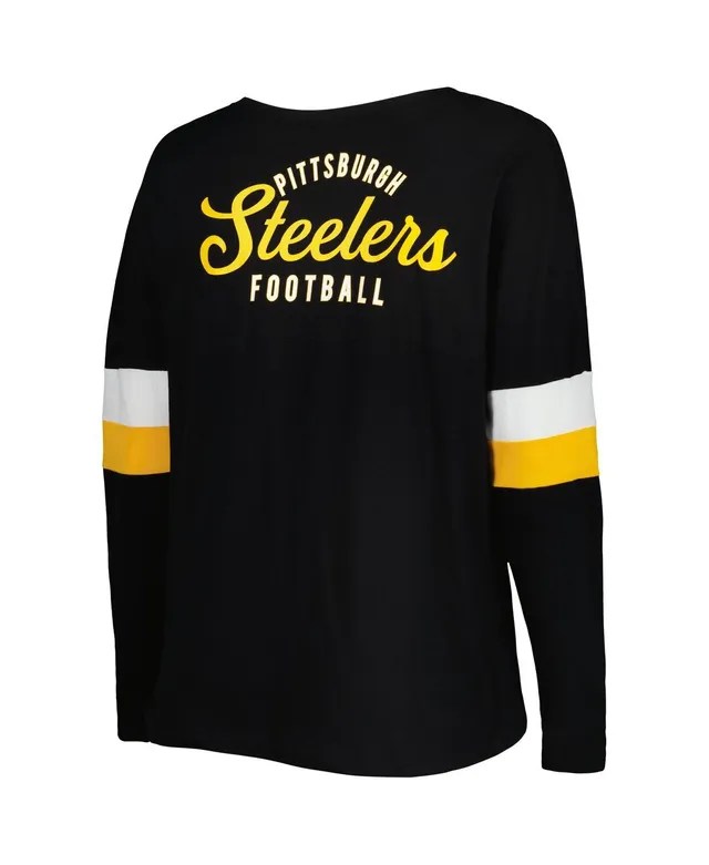 New Era Women's White, Black Pittsburgh Steelers Plus Size Athletic Varsity  Lace-Up V-Neck Long Sleeve T-shirt - Macy's