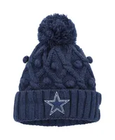 Big Girls New Era Navy Dallas Cowboys Toasty Cuffed Knit Hat with Pom