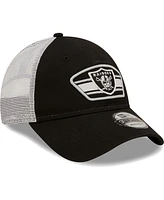 Men's New Era Black, White Las Vegas Raiders Logo Patch Trucker 9Forty Snapback Hat