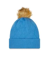 Women's New Era Powder Blue Los Angeles Chargers Snowy Cuffed Knit Hat with Pom