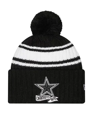 Men's New Era Black, White Dallas Cowboys 2022 Sideline Cuffed Pom Knit Hat