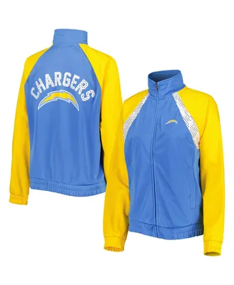 Women's G-iii 4Her by Carl Banks Powder Blue, Gold Los Angeles Chargers Confetti Raglan Full-Zip Track Jacket