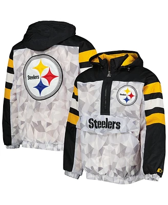 Men's Starter White, Black Pittsburgh Steelers Thursday Night Gridiron Raglan Half-Zip Hooded Jacket