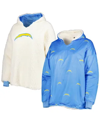 Women's Foco Powder Blue, White Los Angeles Chargers Repeat Print Reversible Hoodeez