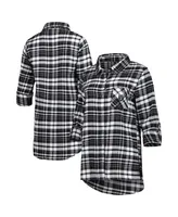 Women's Concepts Sport Black, Silver Las Vegas Raiders Mainstay Flannel Full-Button Long Sleeve Nightshirt