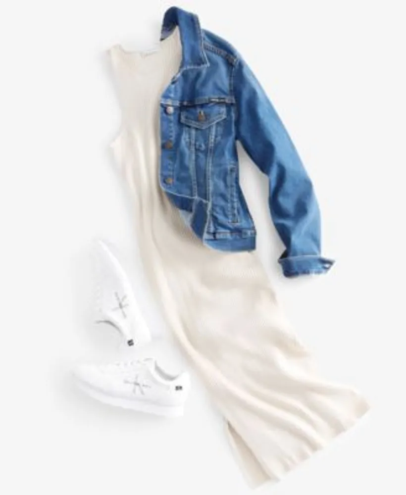 Calvin Klein Jeans Womens Denim Trucker Jacket Sleeveless Ribbed Midi Dress